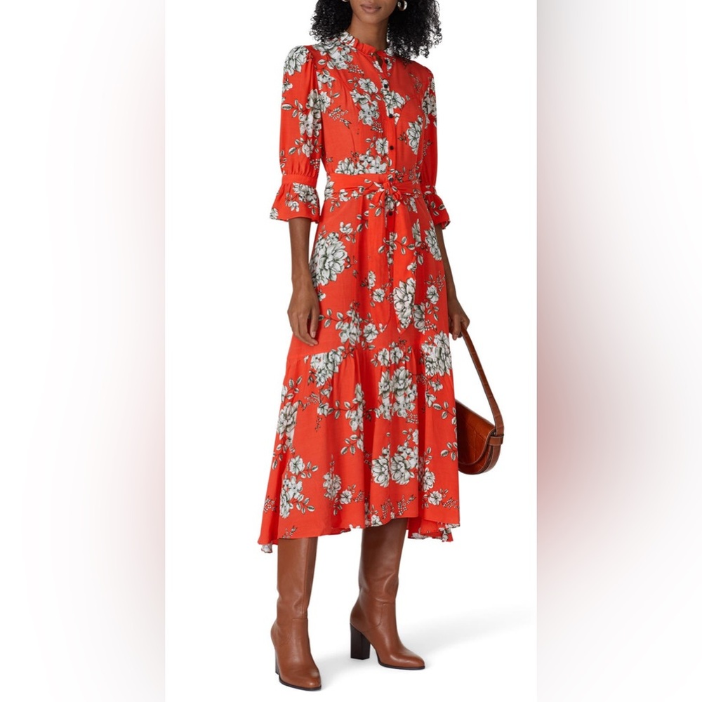 Marissa Webb Red Floral Long Sleeve Dress